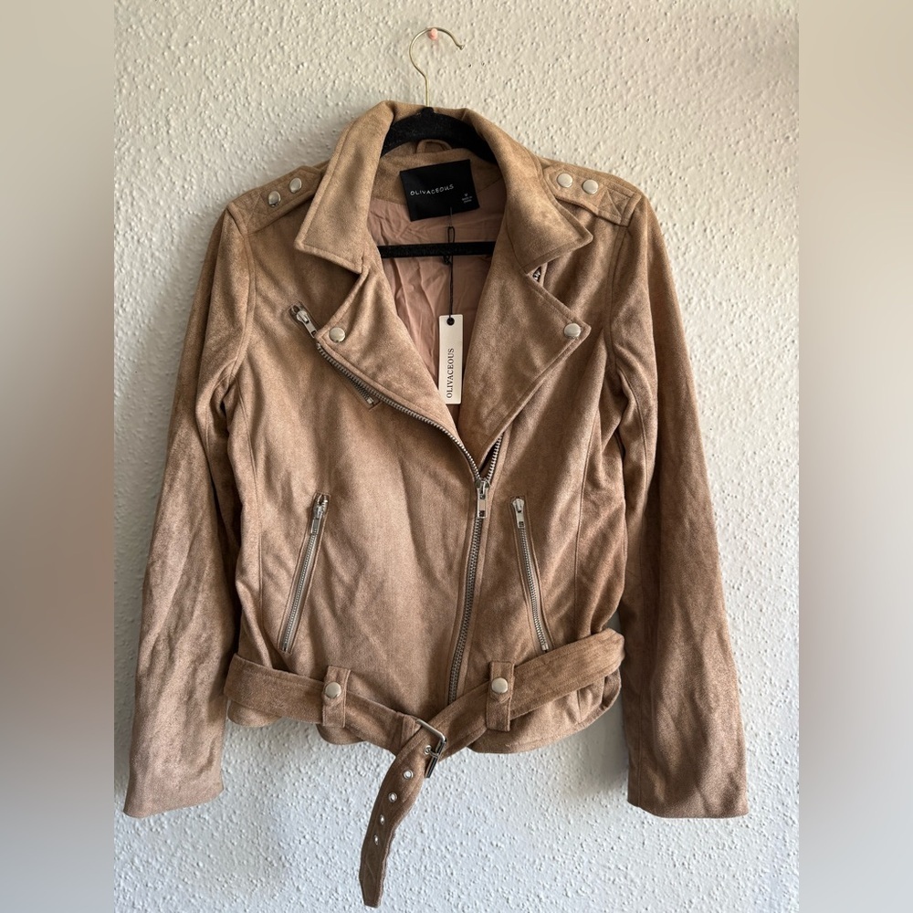 Olivaceous Faux Suede Moto Jacket Beige Size M